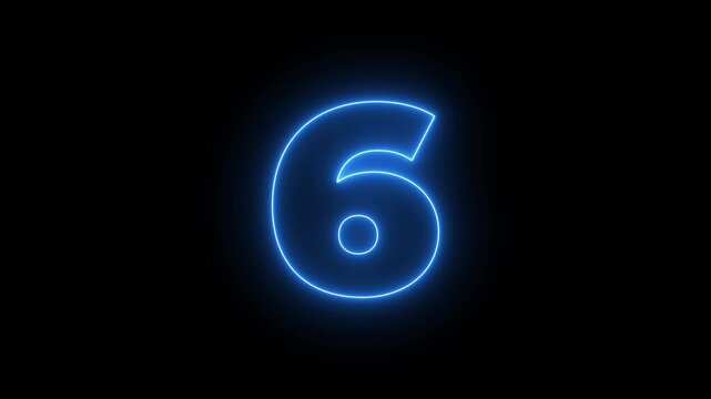 flickering neon number 6 on black background. abstract neon text 6 number countdown timer, glowing neon text number countdown icon background 4k video