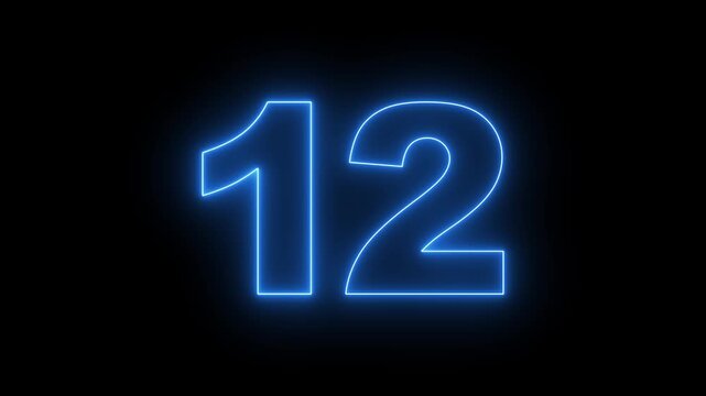 flickering neon number 12 on black background. abstract neon text 12 number countdown timer, glowing neon text number countdown icon background 4k video