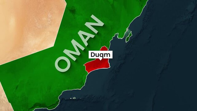Dynamic map animation showing oman and the duqm region video footage