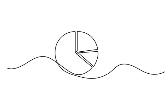 Pie chart continuous line art showing a minimalist segmented circular pie chart. Features an editable stroke vector design.