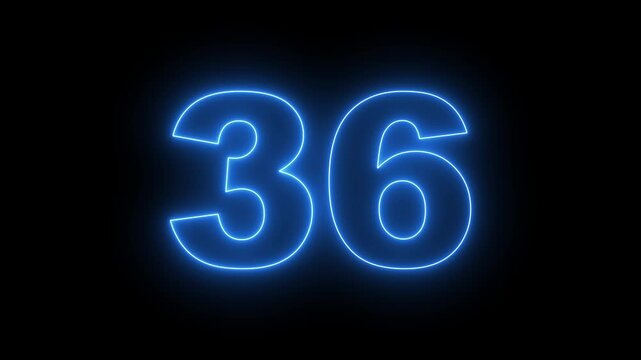 flickering neon number 36 on black background. abstract neon text 36 number countdown timer, glowing neon text number countdown icon background 4k video