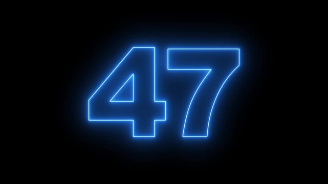flickering neon number 47 on black background. abstract neon text 47 number countdown timer, glowing neon text number countdown icon background 4k video