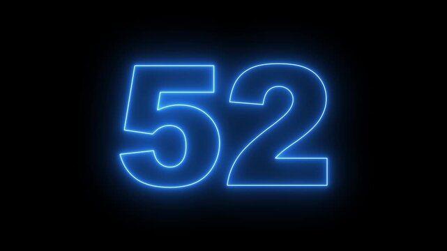 flickering neon number 52 on black background. abstract neon text 52 number countdown timer, glowing neon text number countdown icon background 4k video