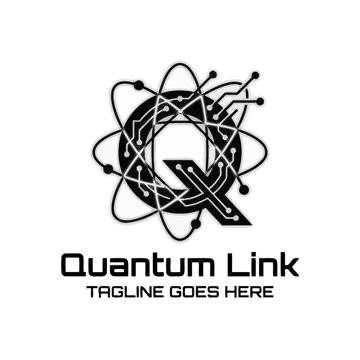 Letter Q quantum atom circuit logo.