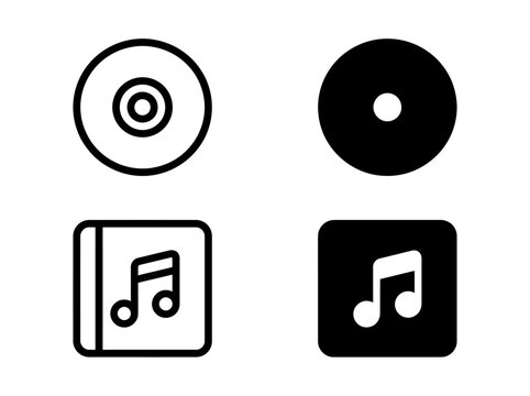 Compact disc and musical note folder line and glyph icon pack with software