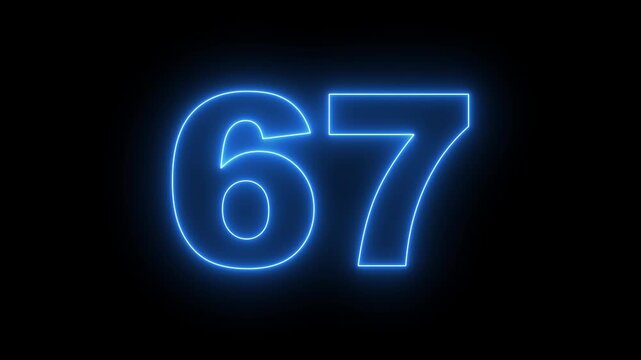 flickering neon number 67 on black background. abstract neon text 67 number countdown timer, glowing neon text number countdown icon background 4k video