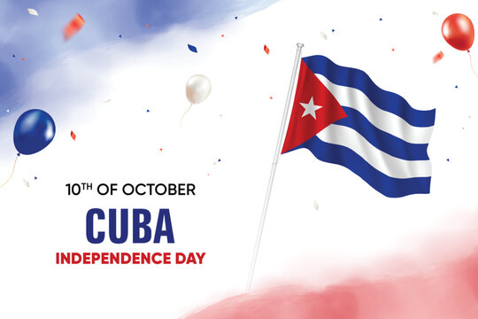 Cuba Independence Day. Cuba Flag Waving With Floating Balloons On Watercolor Grunge Backgorund Design Vector Illustration.