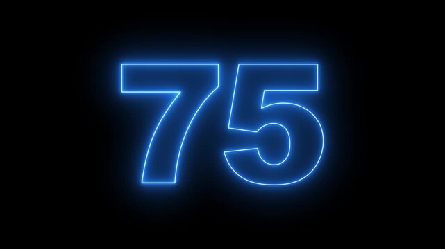 flickering neon number 75 on black background. abstract neon text 75 number countdown timer, glowing neon text number countdown icon background 4k video