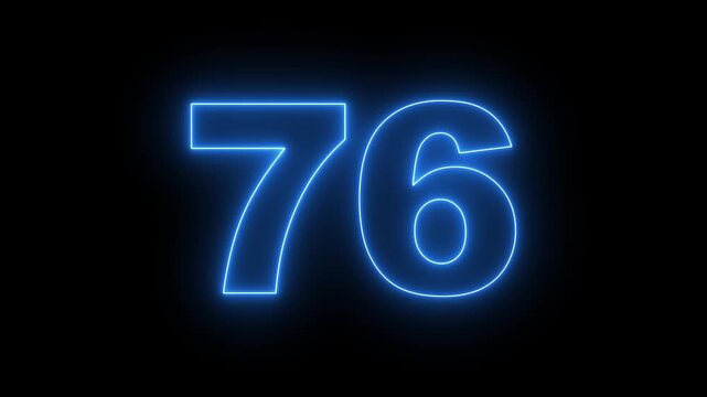 flickering neon number 76 on black background. abstract neon text 76 number countdown timer, glowing neon text number countdown icon background 4k video