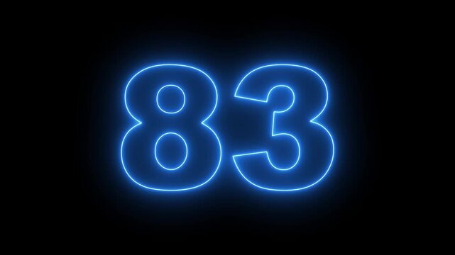 flickering neon number 83 on black background. abstract neon text 83 number countdown timer, glowing neon text number countdown icon background 4k video