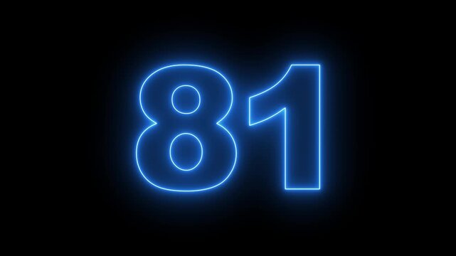 flickering neon number 81 on black background. abstract neon text 81 number countdown timer, glowing neon text number countdown icon background 4k video