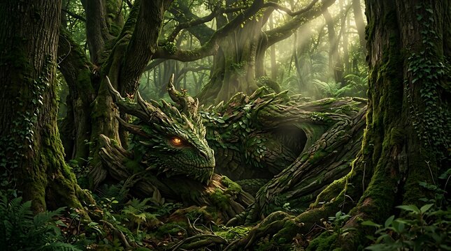 Dragon camouflaged in forest