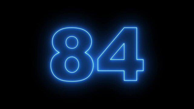 flickering neon number 84 on black background. abstract neon text 84 number countdown timer, glowing neon text number countdown icon background 4k video