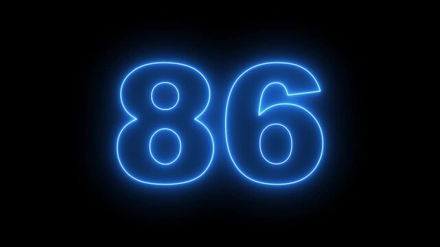 flickering neon number 86 on black background. abstract neon text 86 number countdown timer, glowing neon text number countdown icon background 4k video