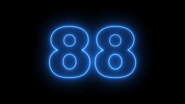 flickering neon number 88 on black background. abstract neon text 88 number countdown timer, glowing neon text number countdown icon background 4k video