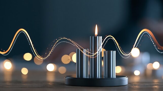 A serene candle lit scene with soothing light waves and ambient bokeh effects.