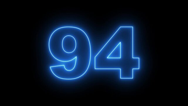 flickering neon number 94 on black background. abstract neon text 94 number countdown timer, glowing neon text number countdown icon background 4k video