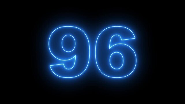 flickering neon number 96 on black background. abstract neon text 96 number countdown timer, glowing neon text number countdown icon background 4k video