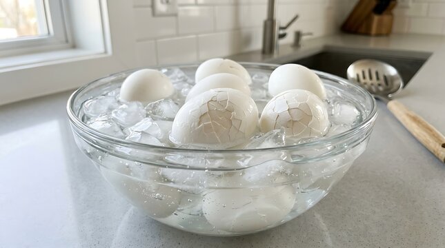 Hard boiled eggs in ice water