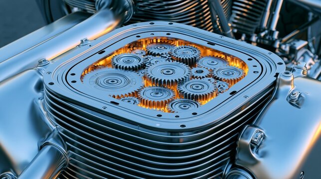 An intricate engine component showcasing gears and machinery in stunning detail.