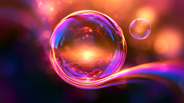 Dreamy fantasy nature background with crystal orb, copper landscape and liquid chrome arc