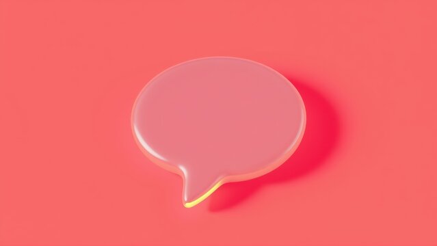 Pink speech bubble floats above coral background. Minimalist design, soft lighting creates subtle shadow. Simple, clean aesthetic.