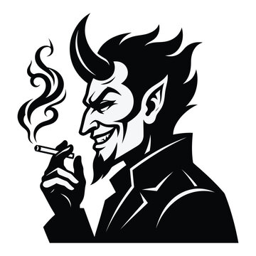 Horned Devil Character Profile and Smoking Mascot Graphic