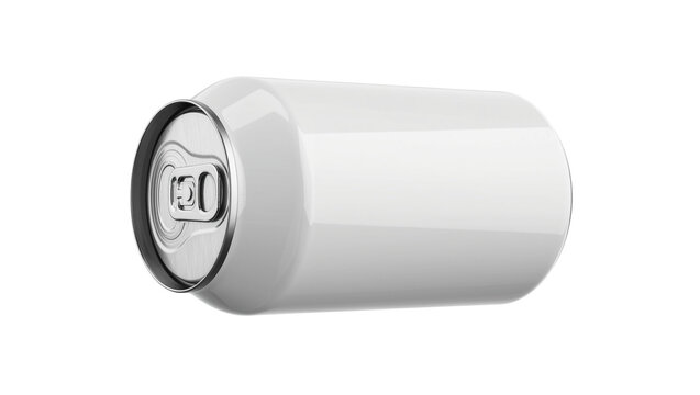 Blank white aluminum soda can with pull tab, isolated on transparent background