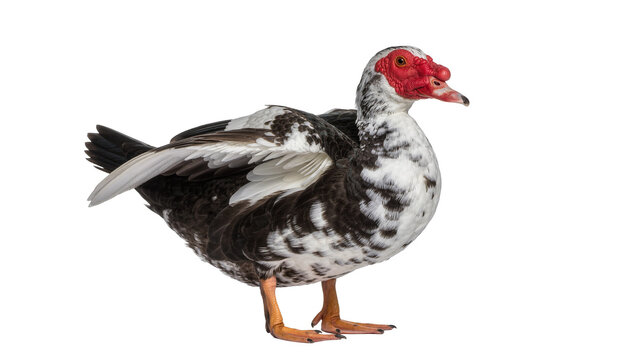 Muscovy duck with red caruncles on face, isolated on transparent background