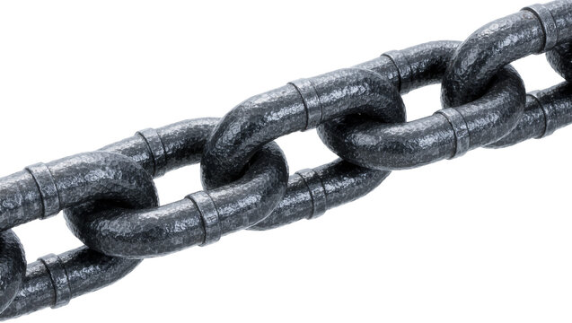Heavy dark metal chain links textured surface, isolated on transparent background