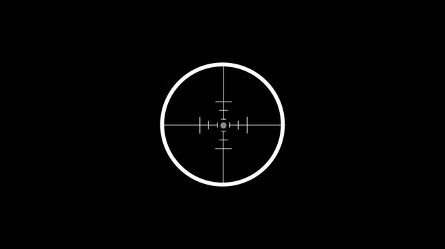 Circular target reticle design element with crosshairs isolated on a plain white background animation.