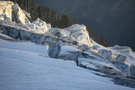 Crevasses at the Glacier du Tour, glaciers, high alpine landscape, Chamonix, Haute-Savoie, France