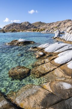 Rocks on the turquoise sea, coast near the beach Kolimbithres, Paros, Cyclades, Aegean Sea, Greece