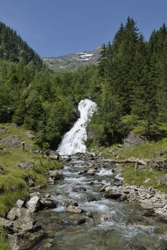 Waterfall of the Saeusenbach brook near the Schwarzensee, Schladminger Tauern mountains, Styria, Austria, Europe
