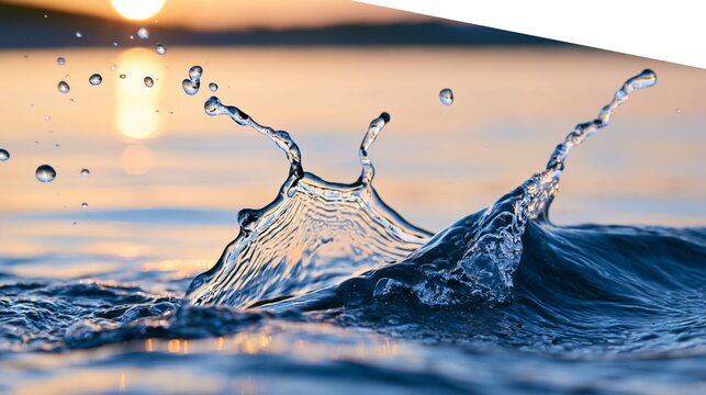 Glistening water splash captured at sunset, showcasing nature's beauty and serenity.