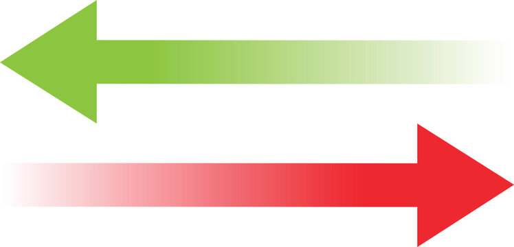 green and red arrows pointing left and right for navigation and comparison vector illustration