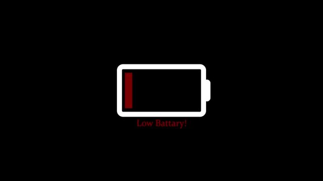 white and red colour Battery charge on black background animation Glowing neon battery  charging animation.-4k stock video.
