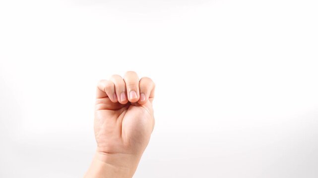 An unknown hand with a symbol asking for help Signal for help. gesturing on white background, closeup