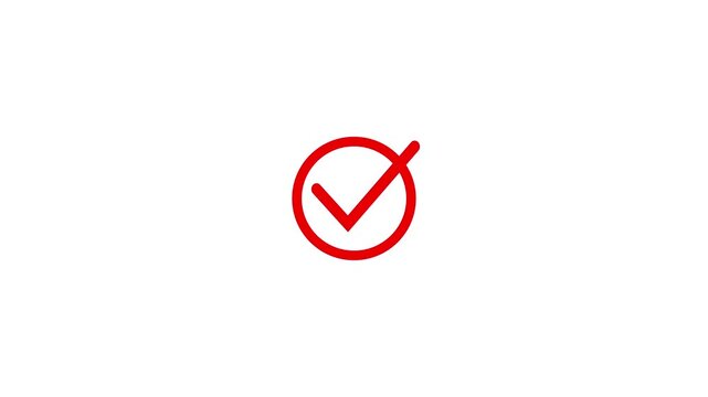 red colour Chick mark animation on circle. tick mark symbol ok button animated on black background. on a black background, with video animation.