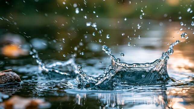 Water splash creates dynamic ripples across a tranquil surface inviting reflection.
