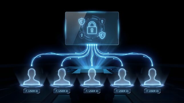 Futuristic Cybersecurity Concept of Digital Identity Access Management with Secure User ID Verification and Lock Icon