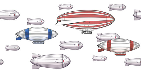 Retro airships in sky seamless pattern. Vintage zeppelins flying © vectortatu