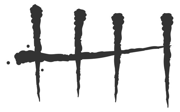 Prison day count marks. Black tally sticks