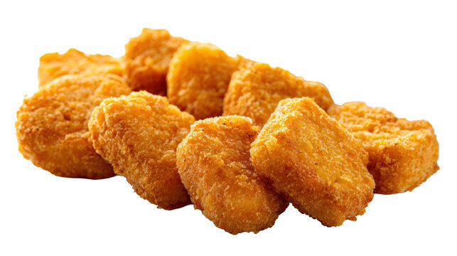 Crispy golden chicken nuggets isolated on white