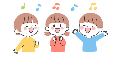 Fototapeta premium 元気に歌う3人の子どもたちのイラスト
