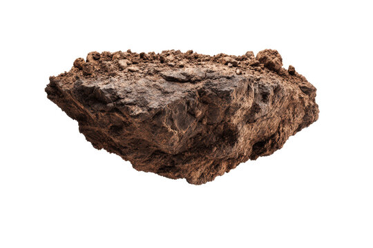Rough brown rock and soil fragment isolated on white