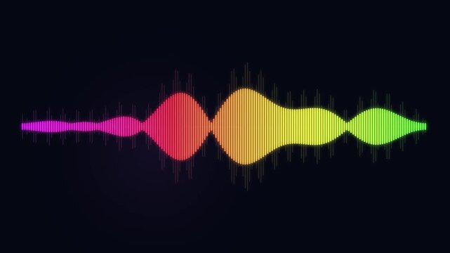 audio spectrum visualizer. Neon digital audio spectrum visualizer on black background