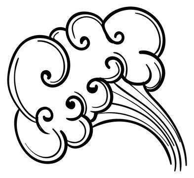 Steam line icon. Comic hand drawn cloud