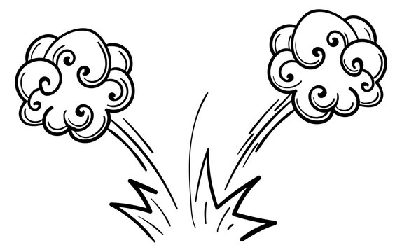 Explosion smoke clouds sketch. Cartoon boom effect