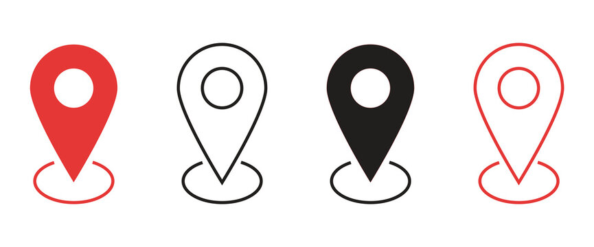  Map pin icon set with multiple styles, flat vector location pointer collection isolated on white background.